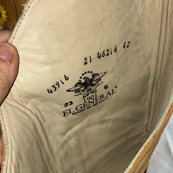 El General 1901 Sunflower Embroidered Tall Western Boots Tan Leather Womens 6 - Picture 8 of 13